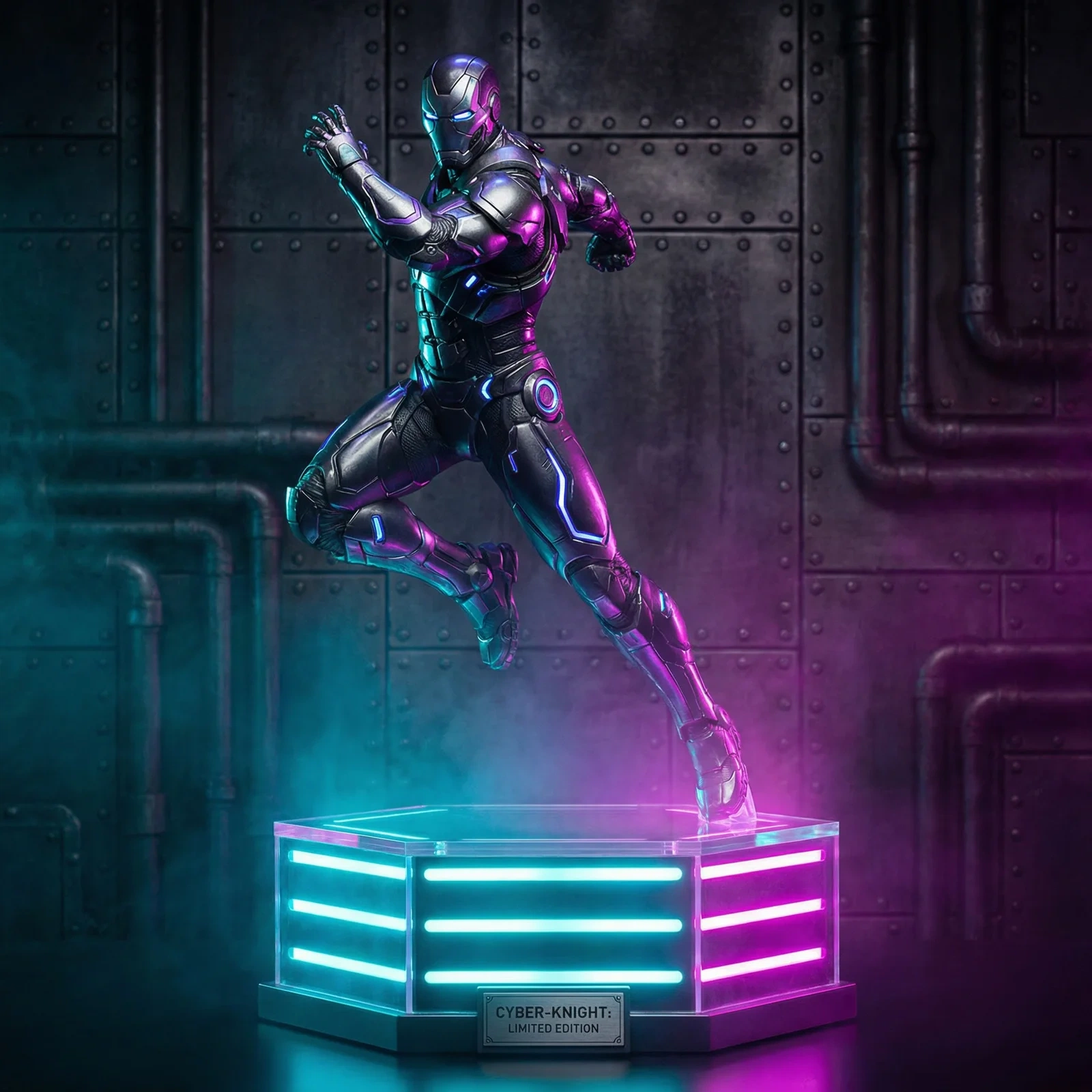 超级英雄赛博骑士限量版动态姿态雕像手办